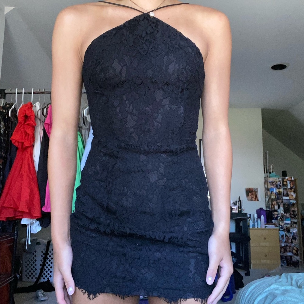 Black lace mini dress